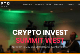  Crypto Invest Summit West,  April 20th- 2nd May 2018, Los Angeles, US